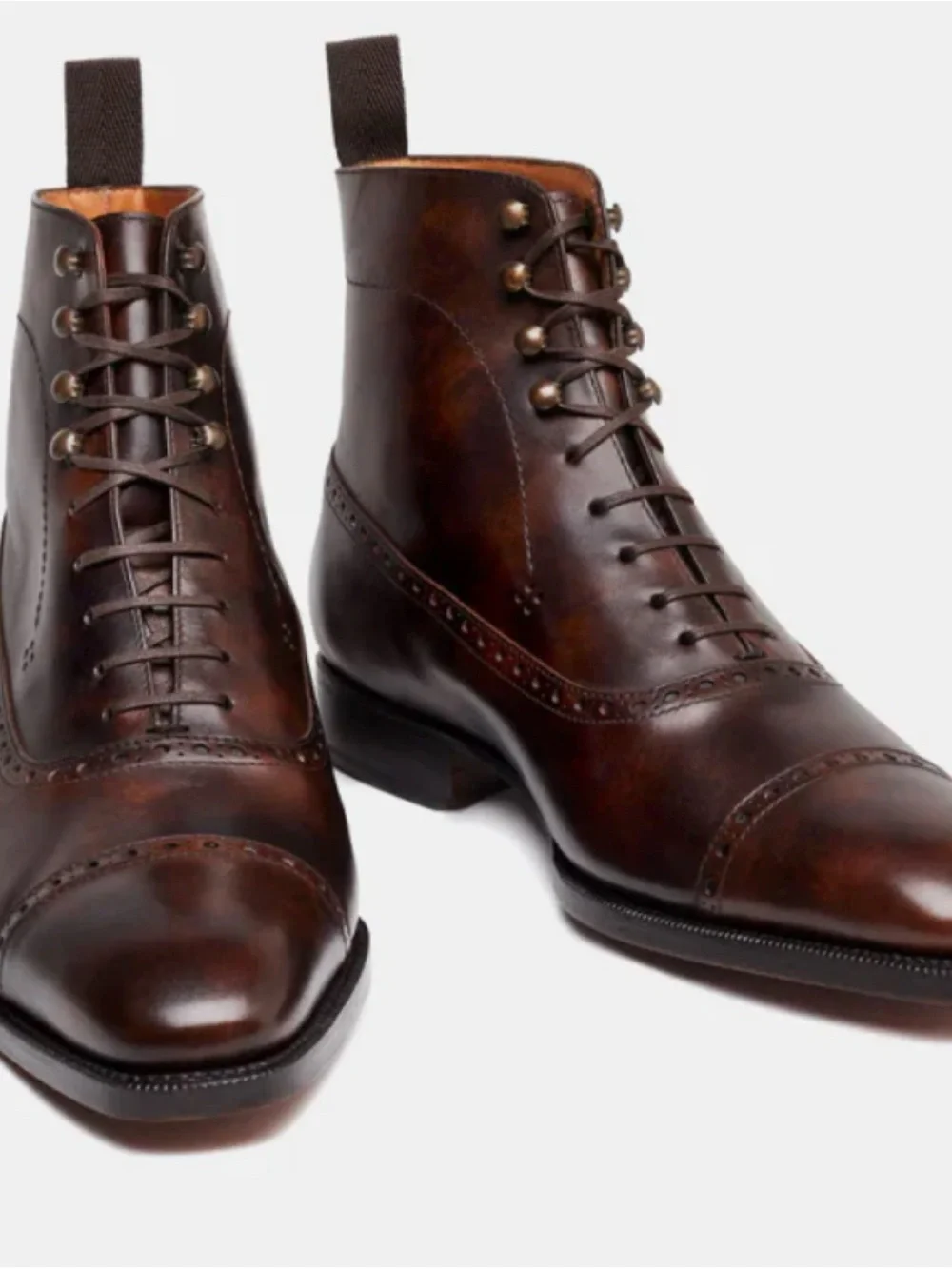 COBBLER UNION Balmoral Brogue Boots in Museum Brown Size 10.5
